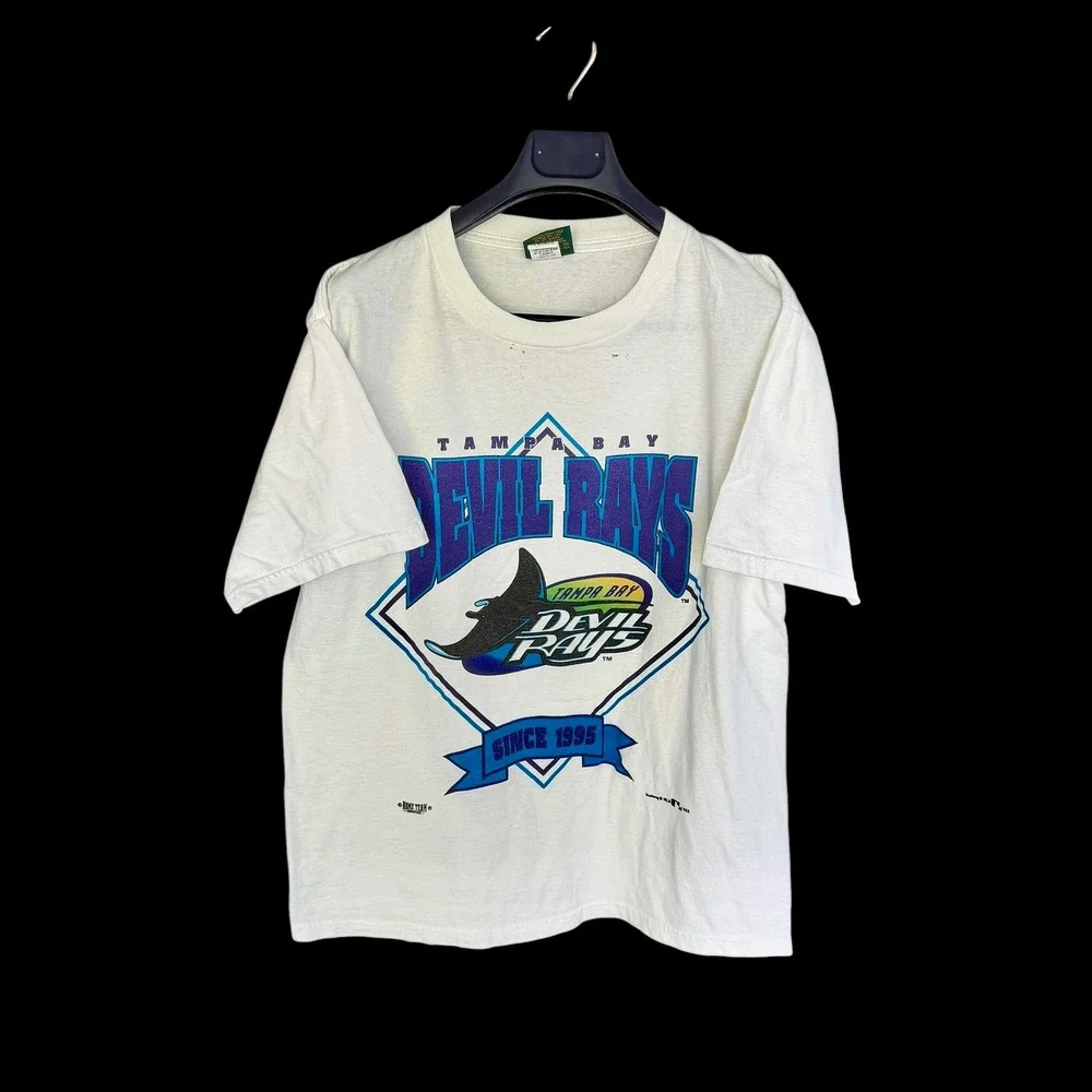 Vintage 1995 Tampa Bay Devil Rays Nutmeg T-Shirt XL‎ White MLB Single Stitch USA